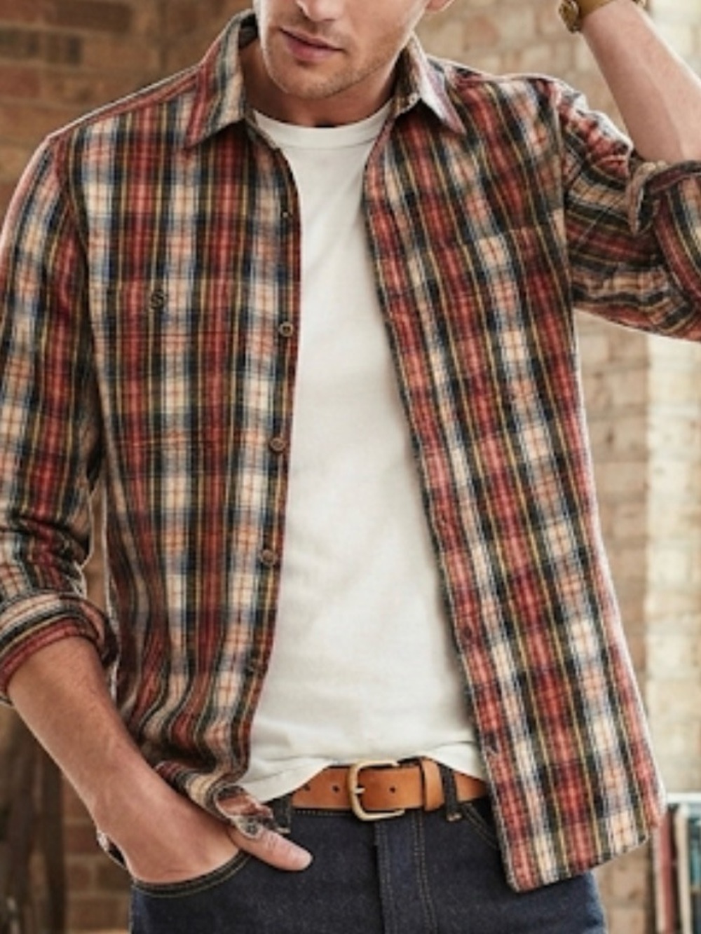 J.Crew Mid-Weight Double Brushed Plaid Flannel Button Down Shirt Size Large Slim
